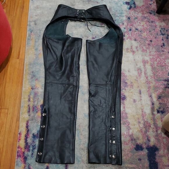 Genuine Leather Riding Biker Chaps by M M Leathers in Black Size XS - Picture 9 of 14